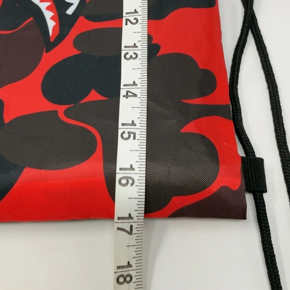 BAPE Shark Drawstring Backpack Red‎ Black Camo Zipper Pocket Streetwear Bag
